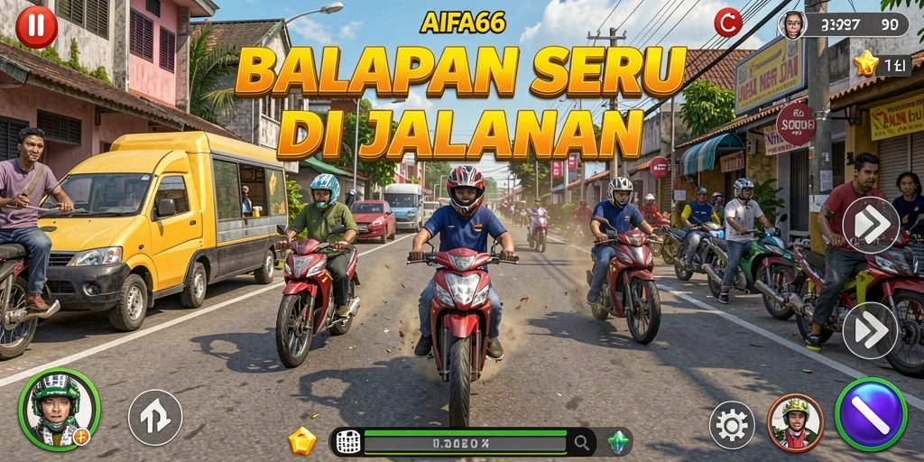 Gameplay seru AIFA66 dengan mobil balapan di jalur menantang.