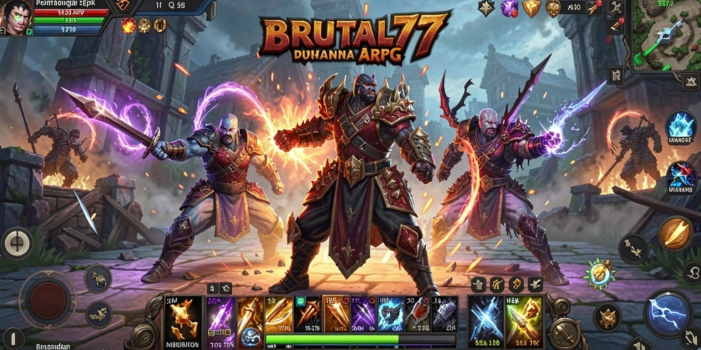 Tampilan seru gameplay BRUTAL77 dalam pertarungan ARPG.