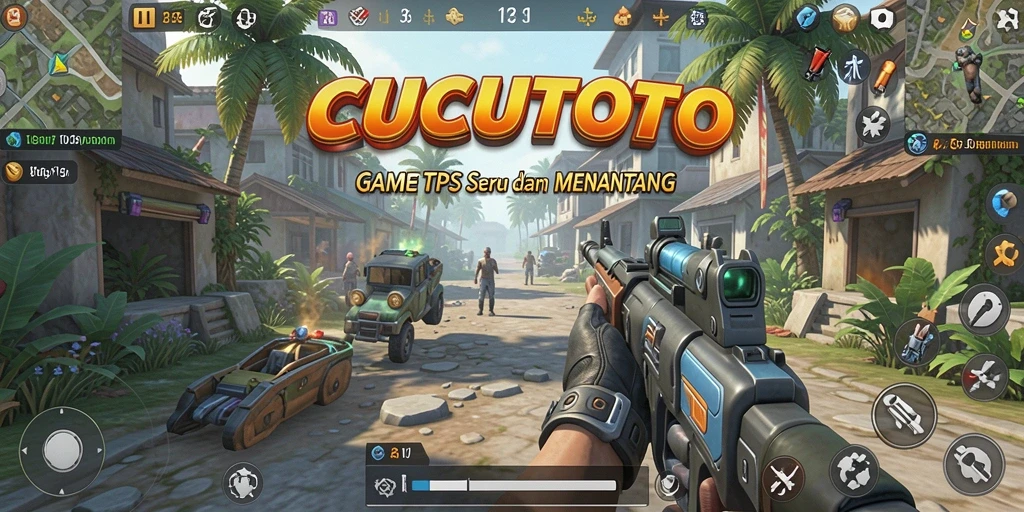 Tangkapan layar utama CUCUTOTO menampilkan aksi seru gameplay TPS.