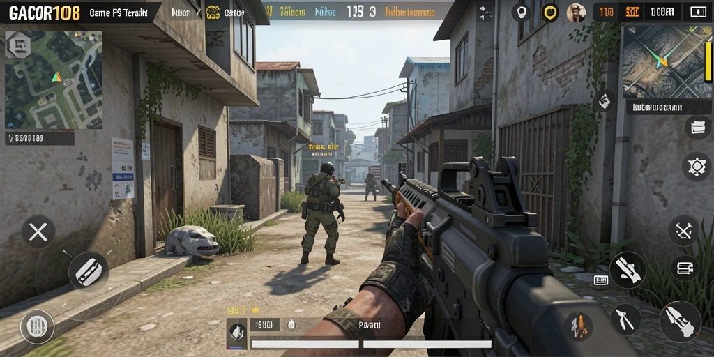 Screenshot GACOR108 menampilkan intensitas pertempuran FPS yang seru.
