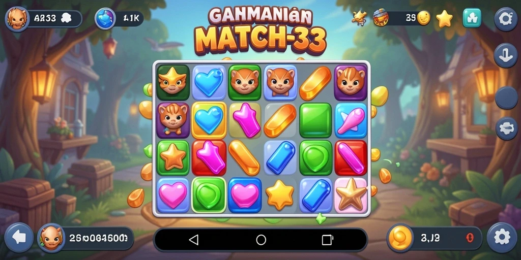 Tampilan gameplay seru dari GANAS33 dengan tantangan Match-3.