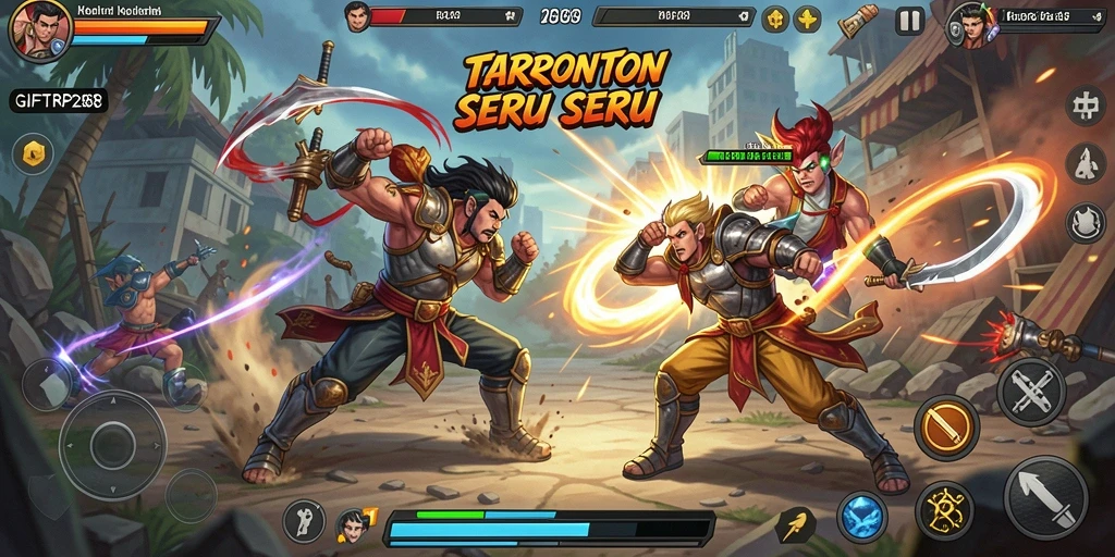 Screenshot dari gameplay GIFTRP288 yang menunjukkan aksi pertempuran seru.