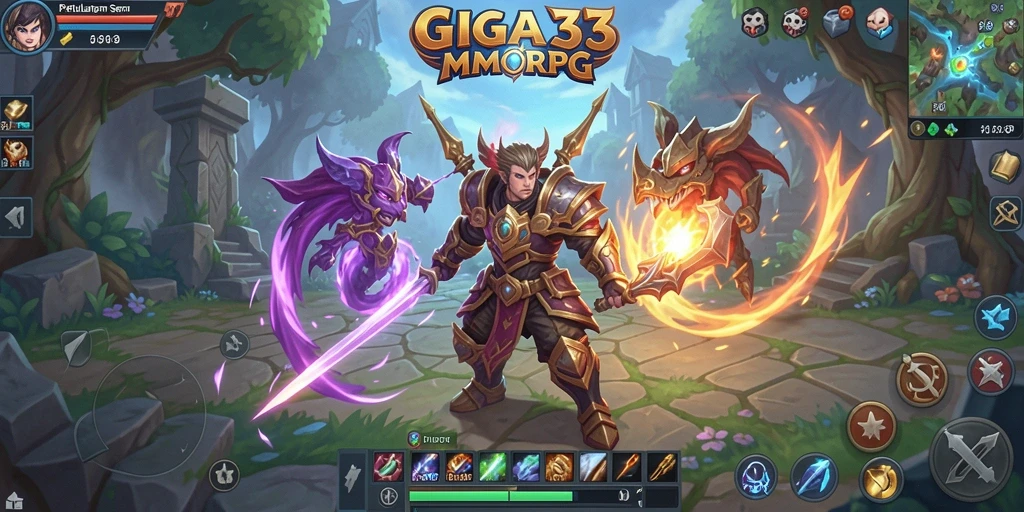Screenshot GIGA33 memperlihatkan aksi seru dalam pertarungan MMORPG.