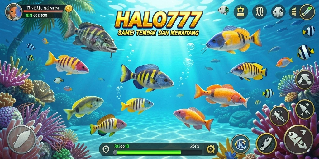 Screenshot gameplay HALO777 menampilkan momen seru menembak ikan.