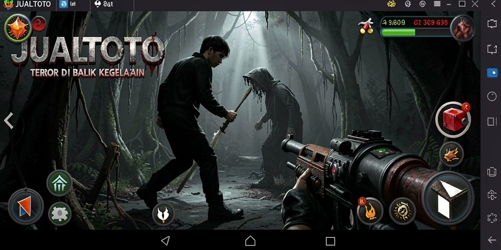 Tampilan gameplay menakutkan di JUALTOTO dengan atmosfer yang mencekam.