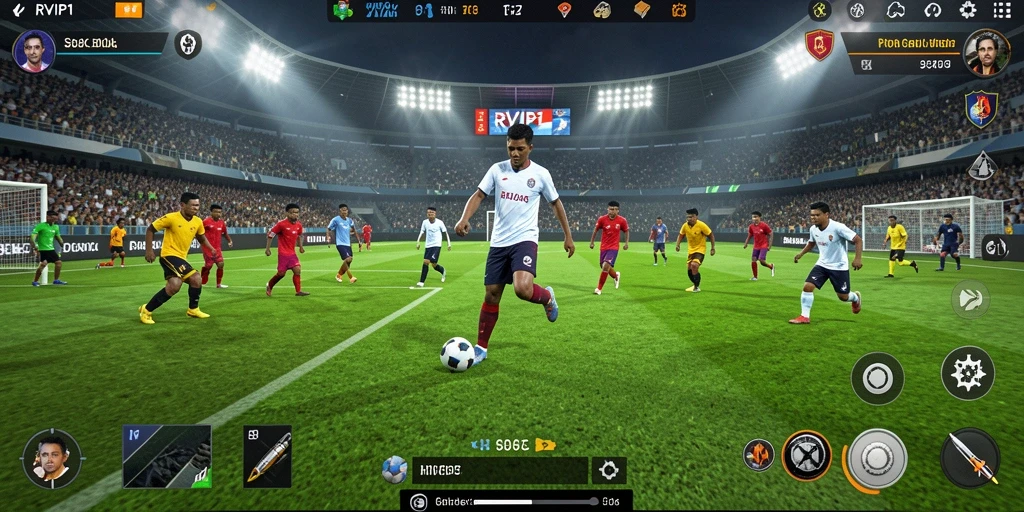 Tampilan gameplay menarik dari RVIP1 dengan aksi sepak bola intens.