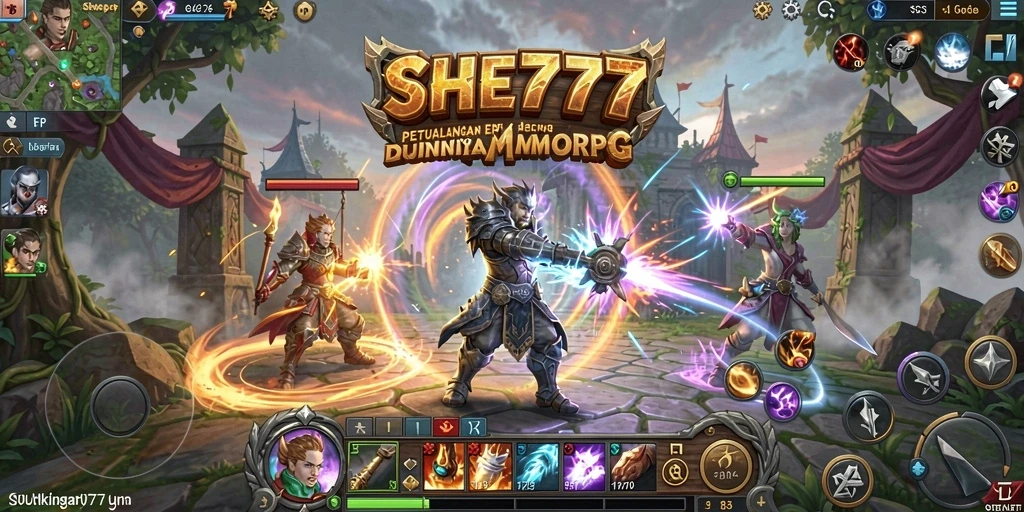 Tampilan gameplay petualangan epik di SHE777 MMORPG.