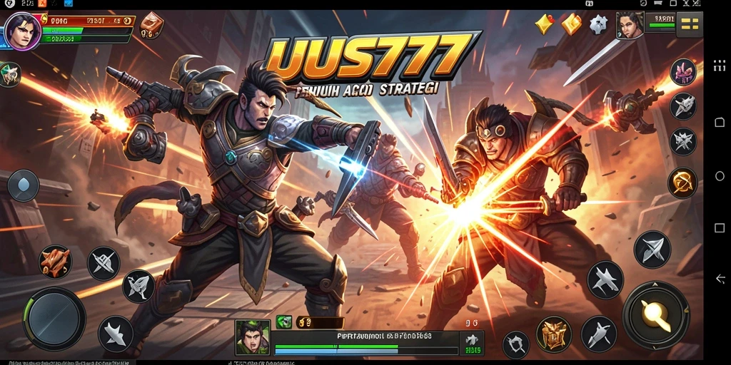 Screenshot gameplay UUS777 menampilkan karakter bertarung dengan efek visual menarik.