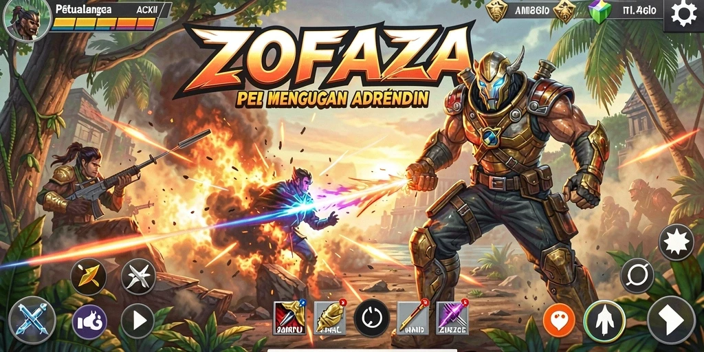 Screenshot gameplay ZOFAZA menampilkan adegan aksi mendebarkan.